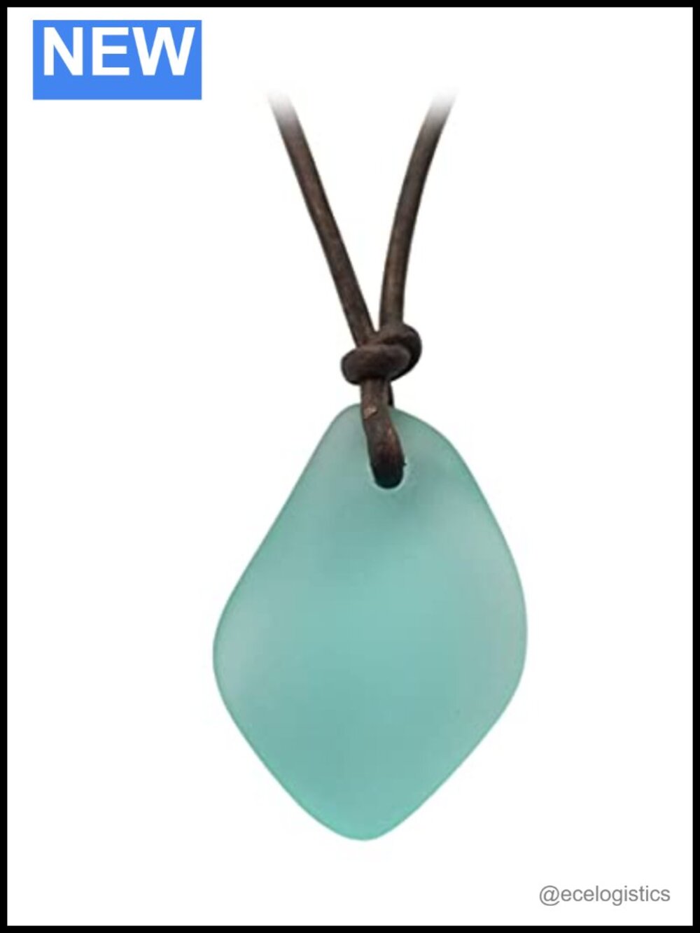 Handmade Leather Cord Sea Glass Pendant Necklace 20 Inch Unisex